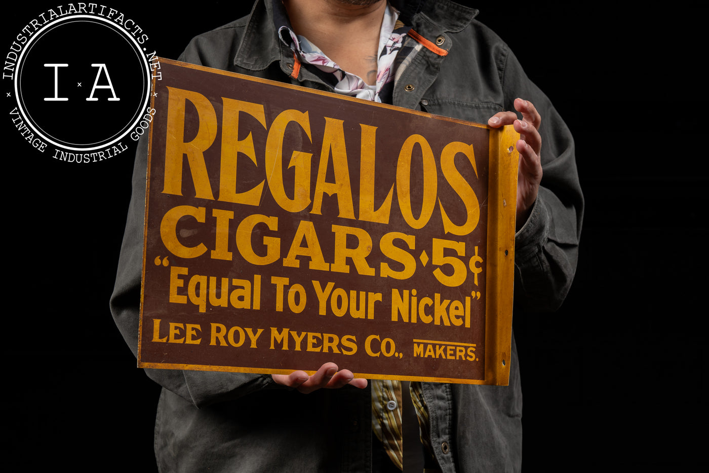 Antique Regalos Cigars Double-Sided Tin Flange Sign
