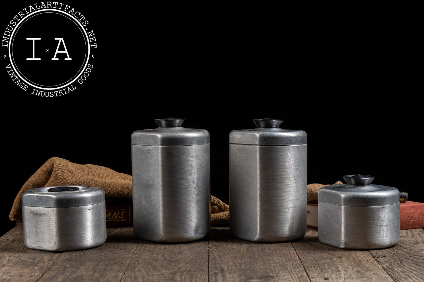 Set Of Four Midcentury Aluminum KROMEX Pantry Containers