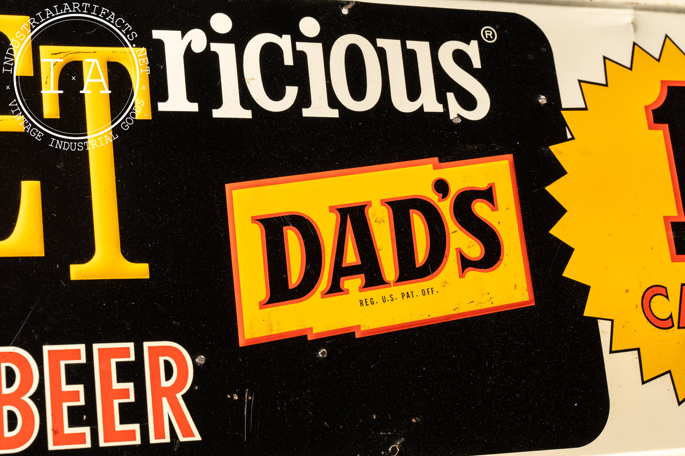 Vintage Dad's "Dietricious" Root Beer Tin Litho Advertising Sign