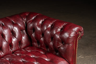 Vintage Tufted Leather Chesterfield Sofa in Oxblood
