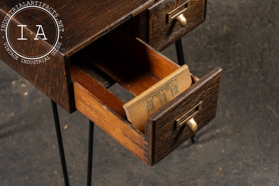 Antique Oak Card Catalog Side Table by Library Bureau