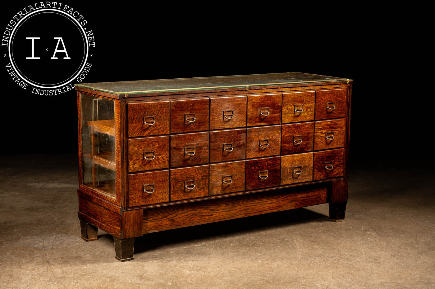 Early Haberdashery Oak and Glass Display Case with Drawers