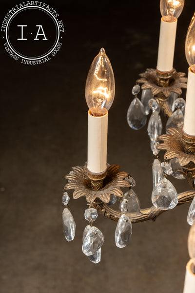 Antique Brass and Crystal Chandelier