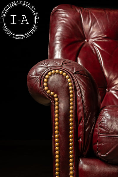 Vintage Tufted Armchair and Ottoman Set in Burgundy