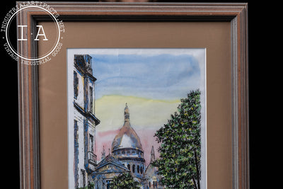 Framed Watercolor Illustration Of Paris, Signed