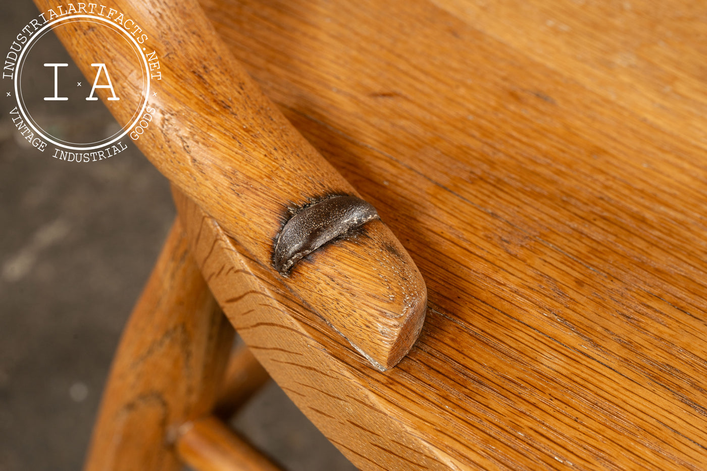 Antique Quarter-Sawn Oak Dining Chair with Cast Iron Bracings
