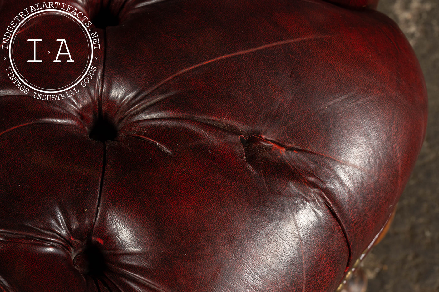Vintage Tufted Leather Wingback Chesterfield Armchair in Oxblood