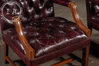 Pair of Tufted Leather Square-Back Dining Chairs in Oxblood