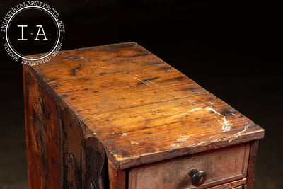 Early Wooden Parts Cabinet with Metal Drawers