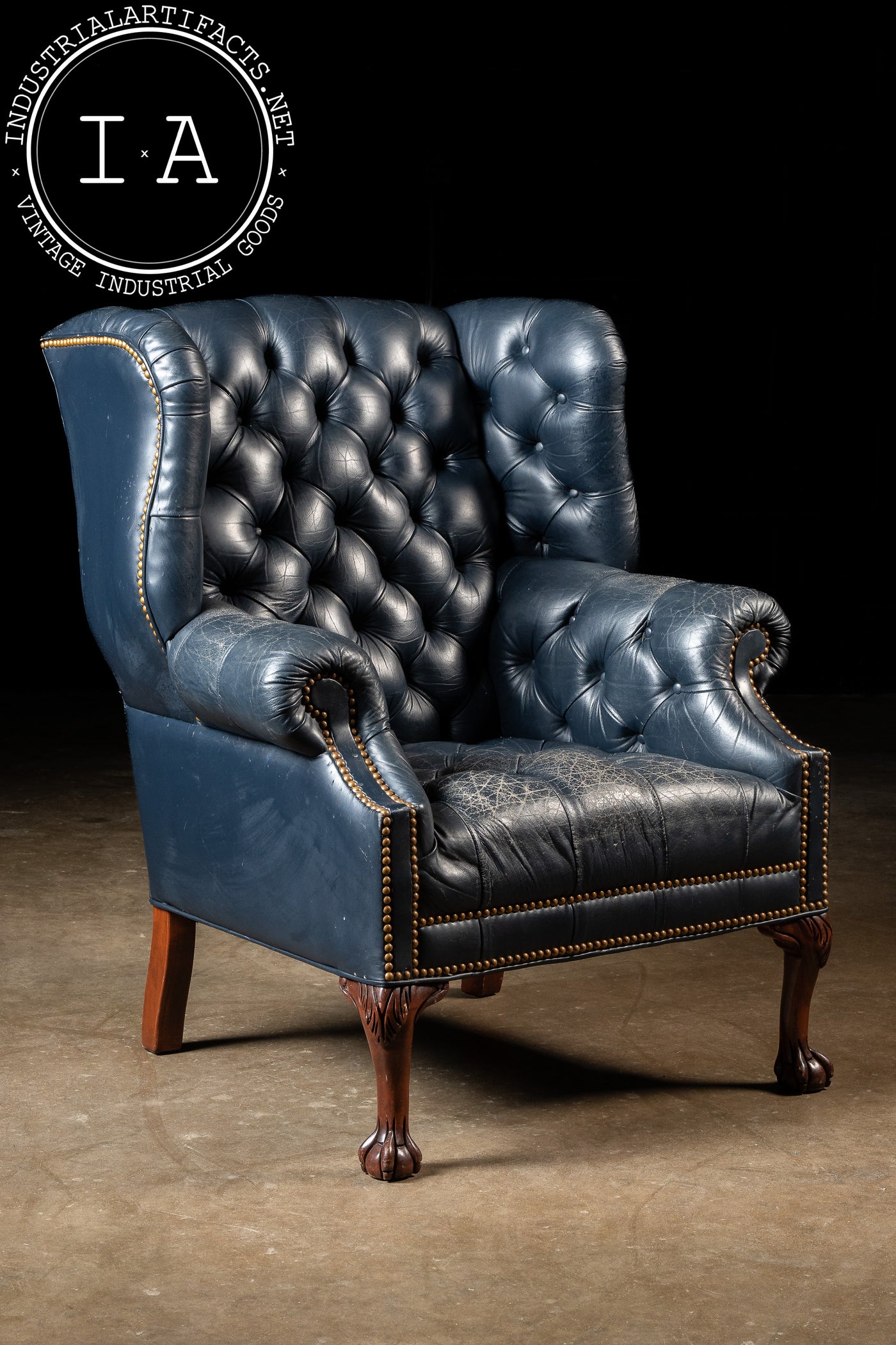 Vintage Tufted Wingback Armchair in Blue