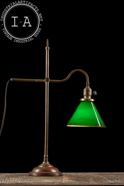Antique Brass Faries Table Lamp With Verdelite Glass Shade