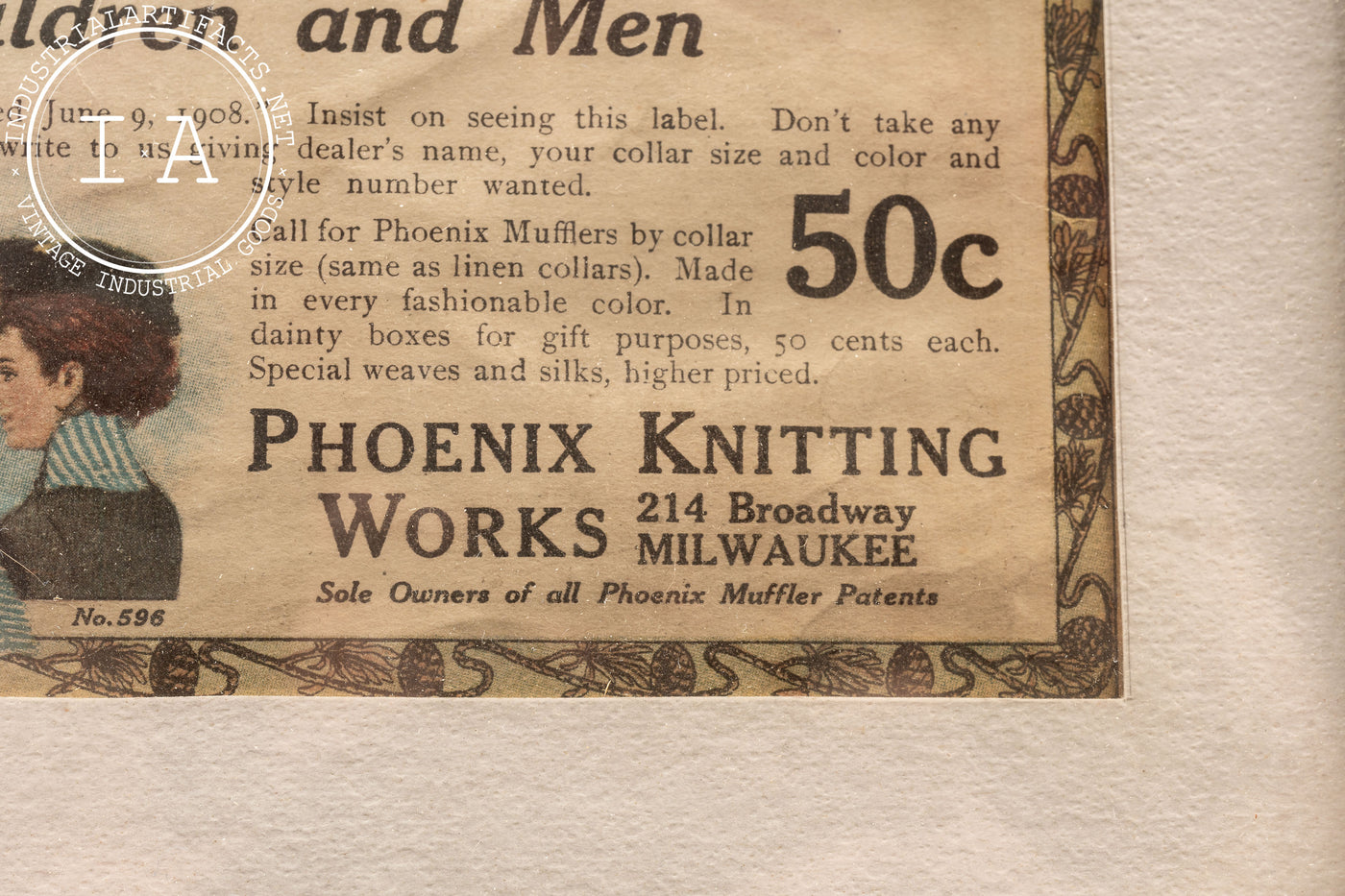 1909 Phoenix Kitting Works Framed Litho Ad