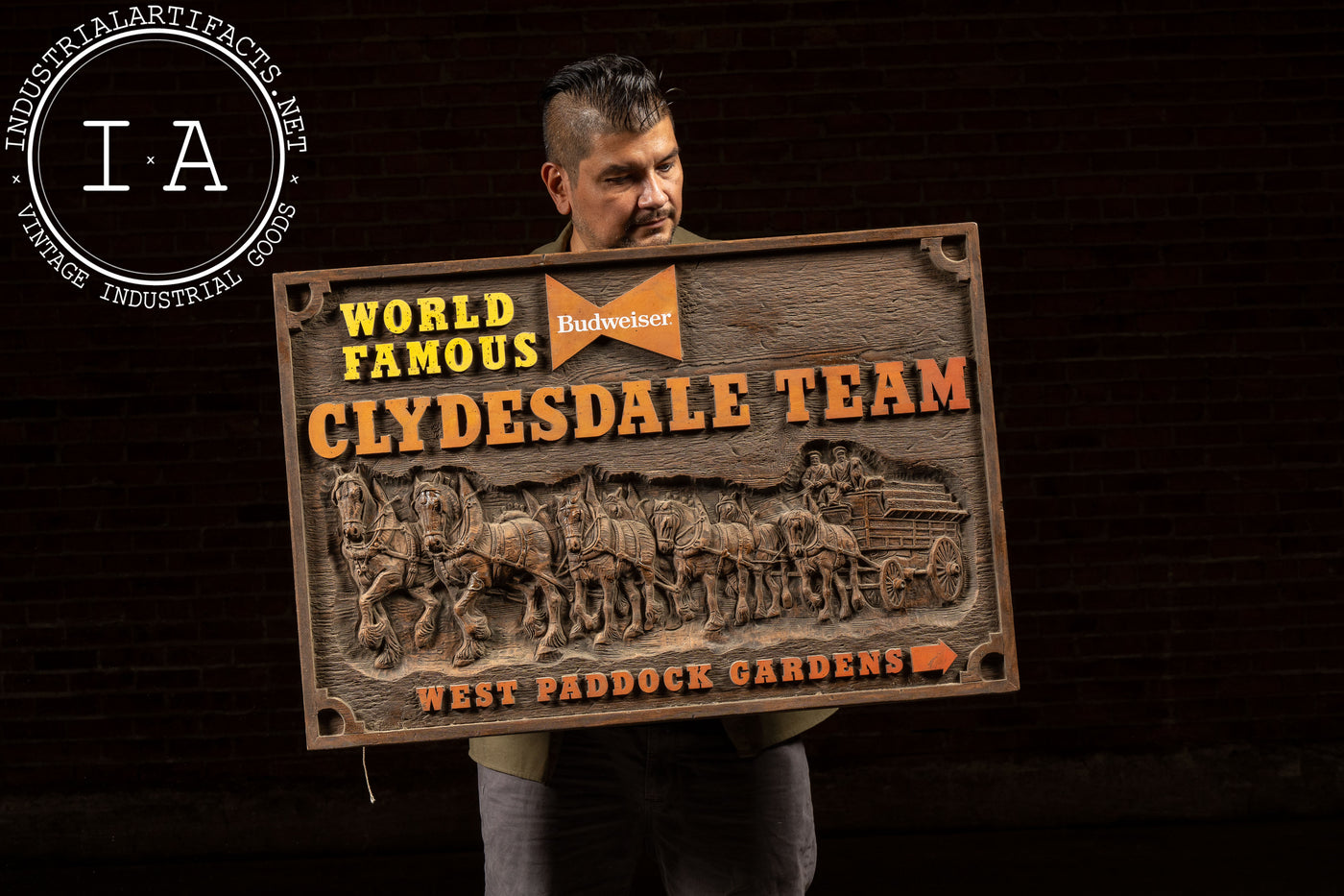 Vintage Budweiser Clydesdale Team Embossed Plastic Sign