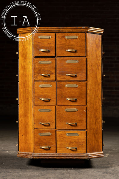 Early 20th Century Oak 40-Drawer Revolving Parts Cabinet