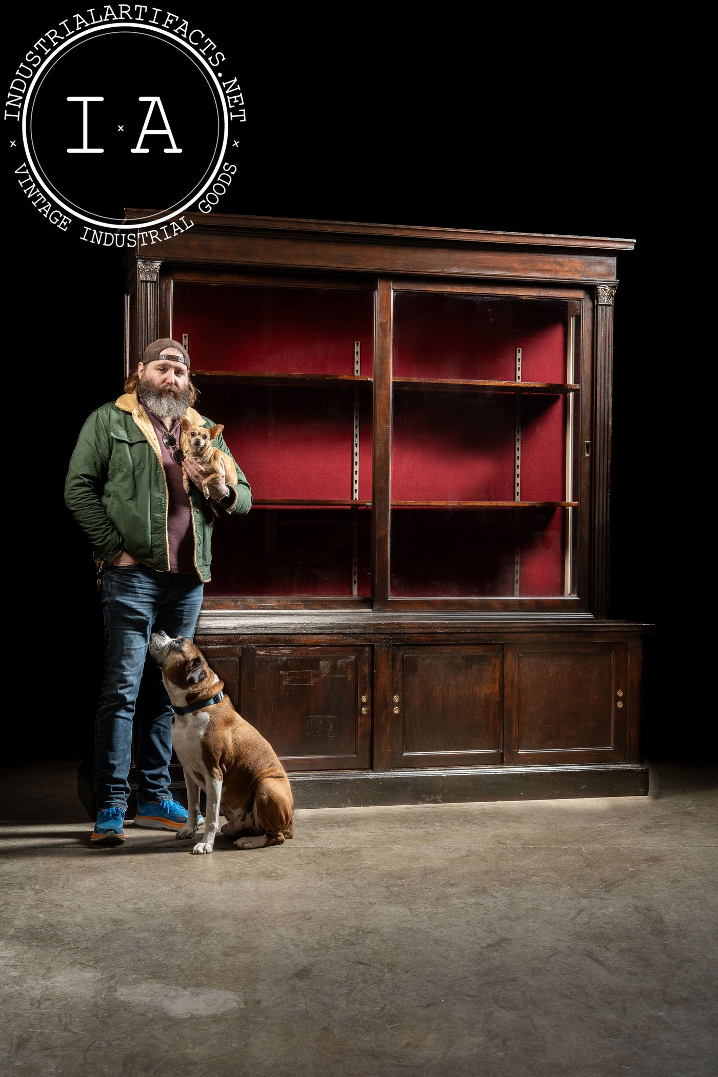 Massive Early 20th Century Sliding Glass Door Display Case