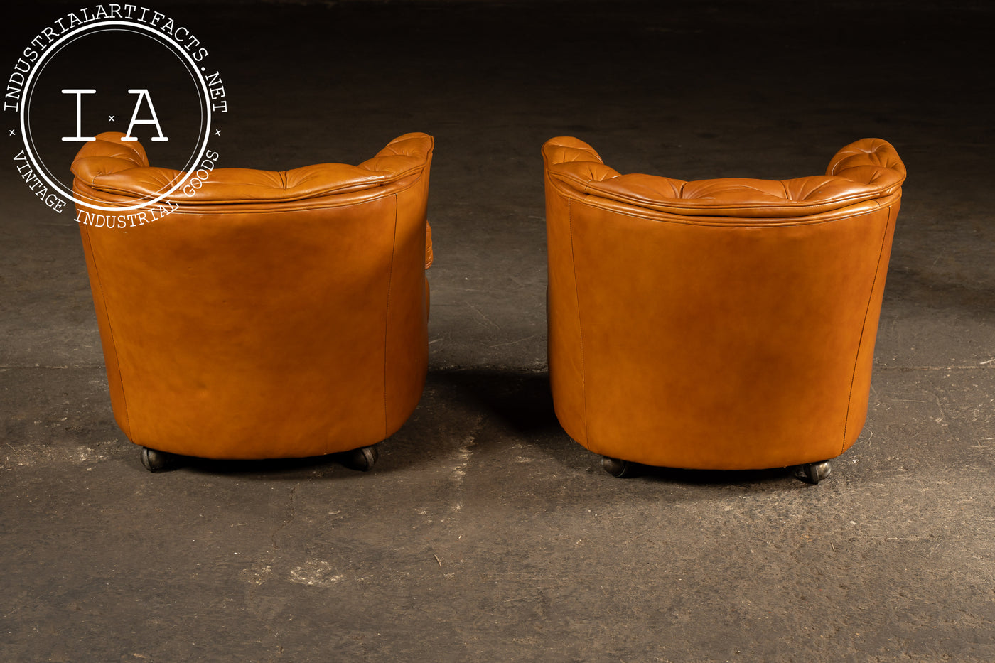 Pair of Tufted Barrel Back Leather Club Chairs by Classic Leather, Inc.