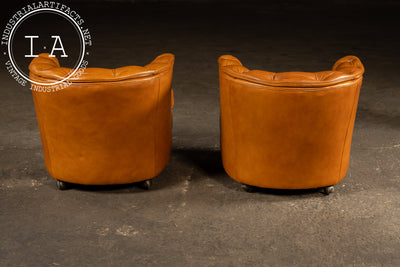 Pair of Tufted Barrel Back Leather Club Chairs by Classic Leather, Inc.