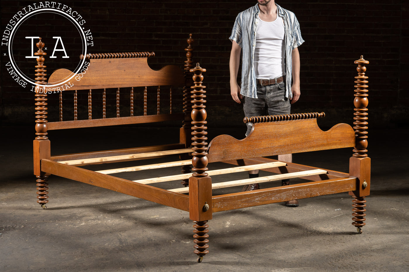 Late 19th Century Jenny Lind Style Spindle Bedframe