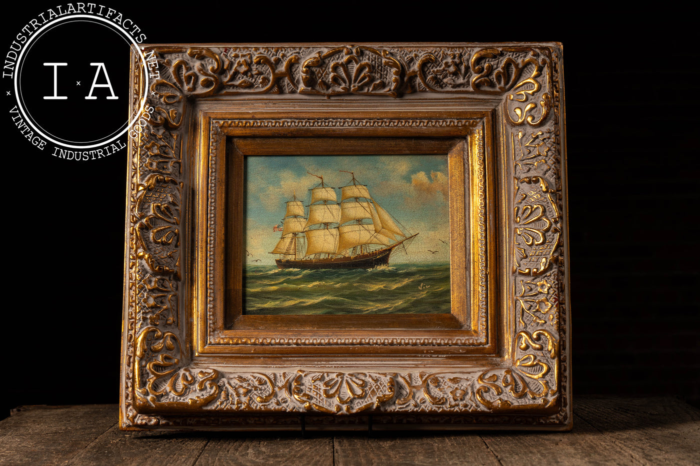 Ship At Sea - Going Right | Framed Oil Painting, Signed