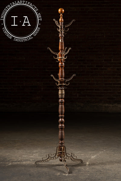 Late 19th Century Turned Oak and Cast Iron Coat Tree by Udell Works