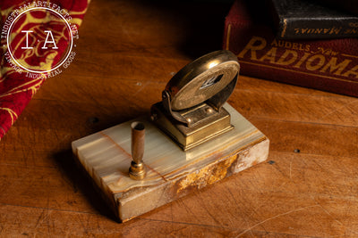 Vintage Art Deco Brass & Onyx Desk Calendar with Pen Holder