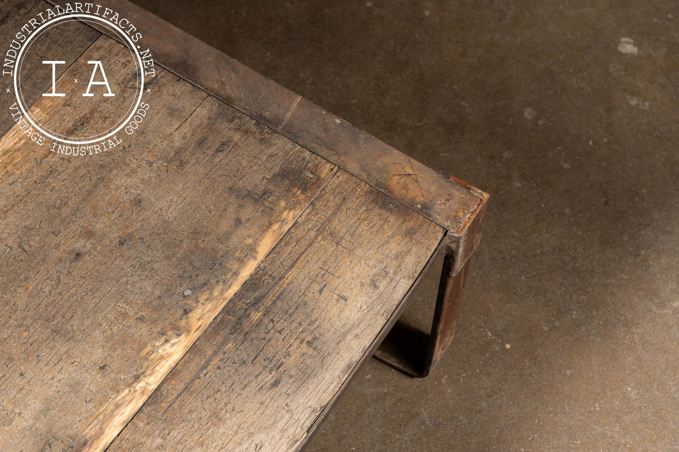 Antique Industrial Wood and Cast Iron Pallet Coffee Table