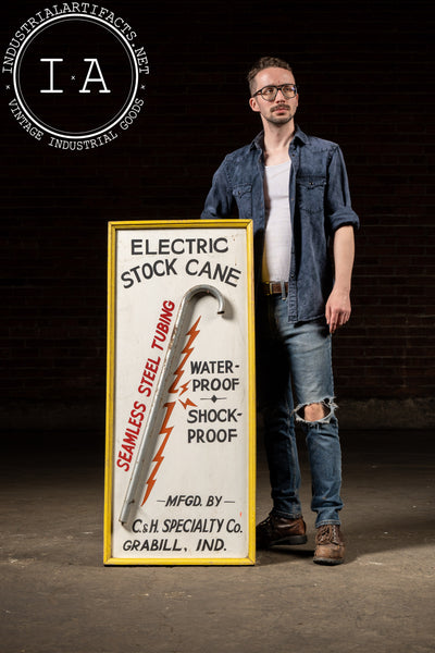 Antique Electric Stock Cane Painted Masonite Self-Standing Sign