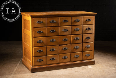 c. 1910s Oak Wood Long Drawer Apothecary Cabinet