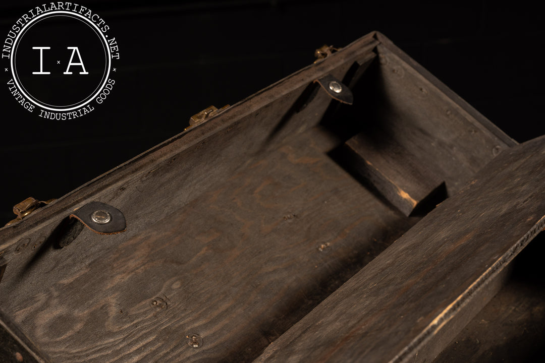 USA ANTIQUE 20-40s OVER-ALL Engineer 木箱 Early 20th Century Steel and Wood Tool Box – Industrial Artifacts