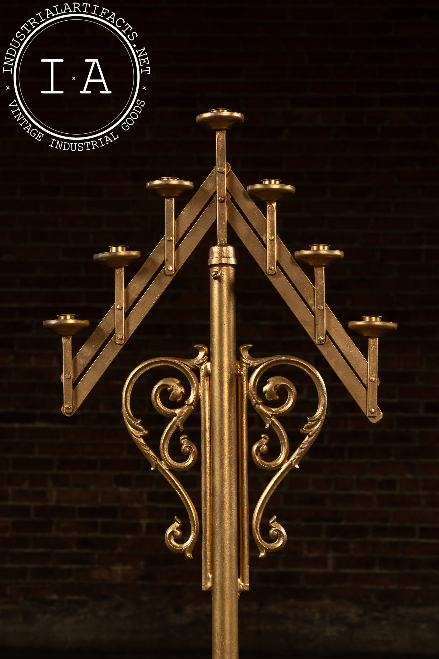 Vintage Gold-Painted Adjustable Floor Candelabra