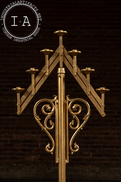 Vintage Gold-Painted Adjustable Floor Candelabra