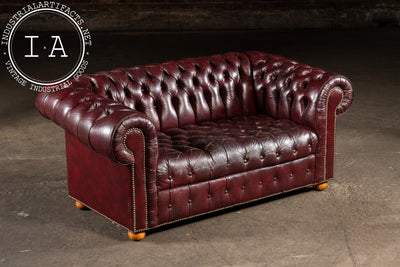 Tufted Leather Chesterfield Loveseat in Oxblood