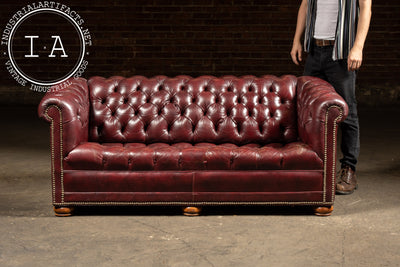 Vintage Tufted Leather Chesterfield Sofa in Burgundy
