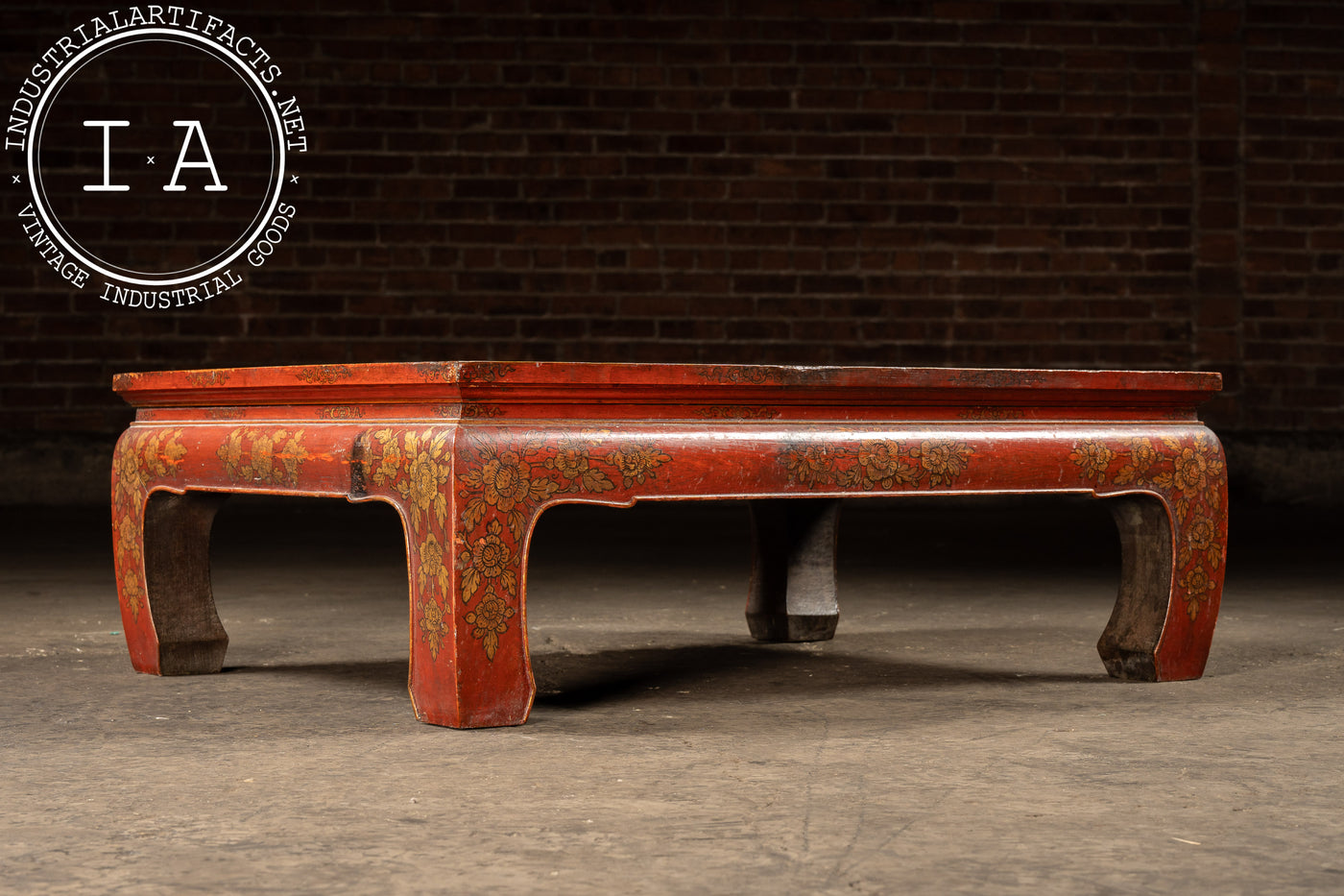 Early 20th Century Southeast Asian Wooden Coffee Table with Floral Accents