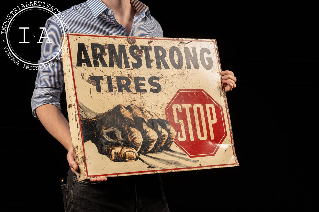 Vintage Armstrong Tires Double-Sided Tin Flange Service Station