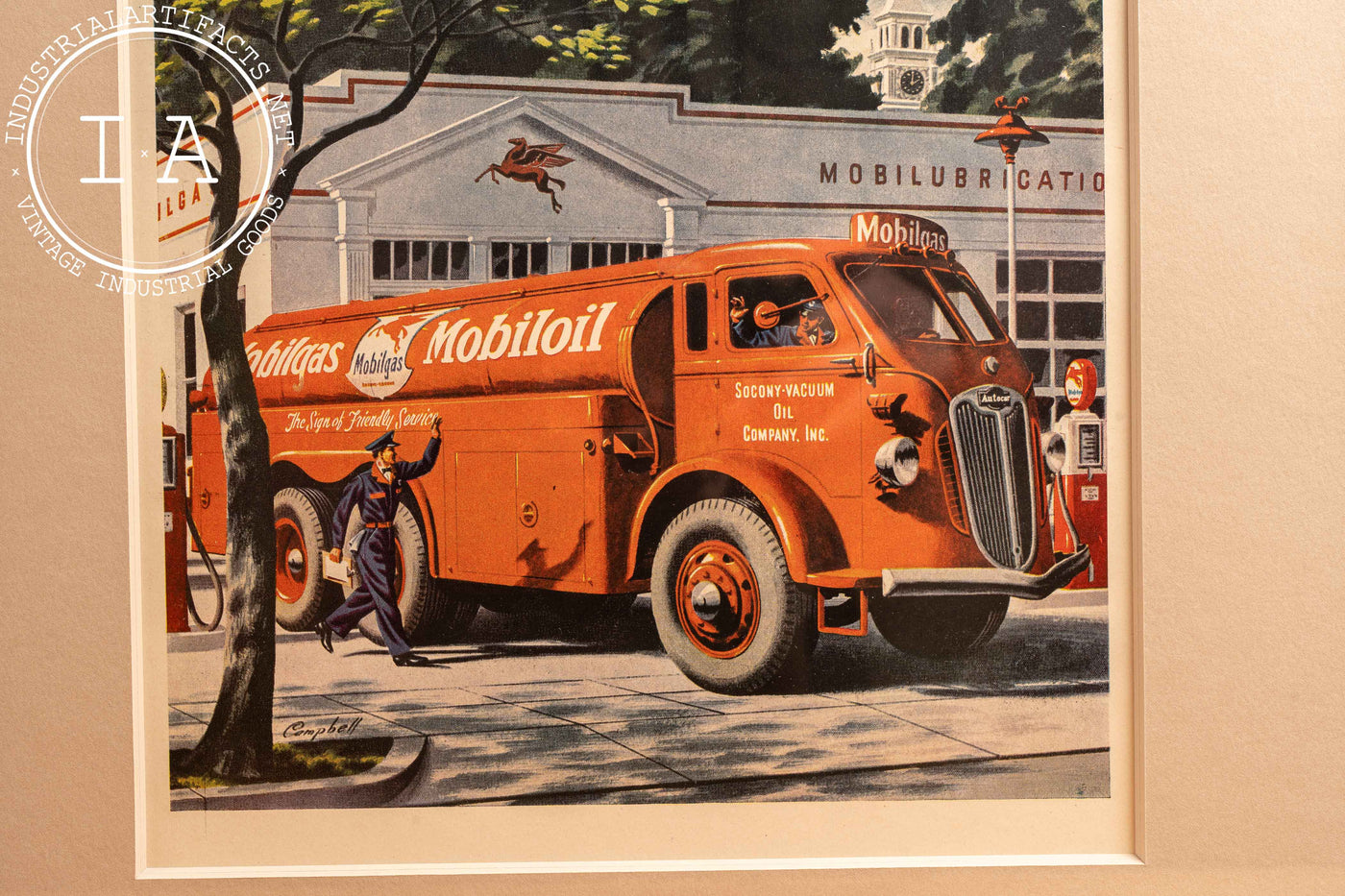 c. 1945 Framed Socony Vacuum Mobiloil Autocar Ad