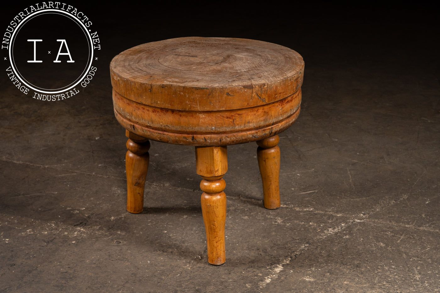 Round Butcher Block Coffee Table on Wooden Legs