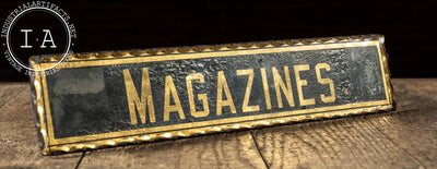 Antique Reverse-Foil Scalloped Glass “MAGAZINES” Rack Sign