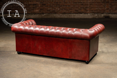 Vintage Tufted Leather Chesterfield Sofa in Burgundy
