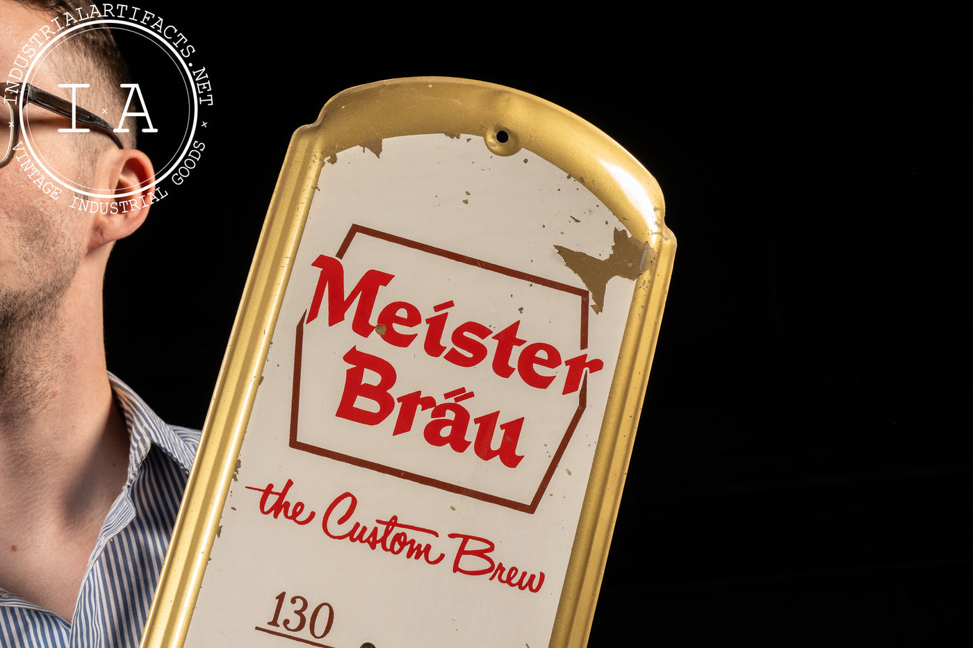 Vintage Meister Bräu Tin Litho Advertising Thermometer