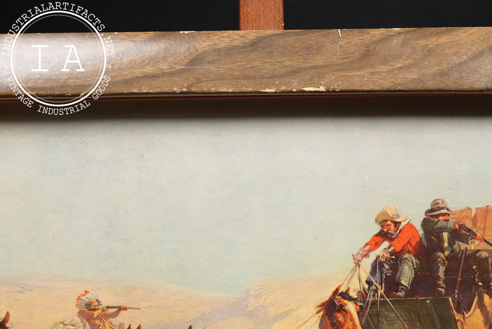 Vintage "Attack on the Overland Stage" Self-Framed Budweiser Advertising Print