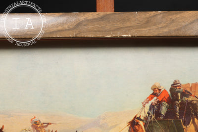 Vintage "Attack on the Overland Stage" Self-Framed Budweiser Advertising Print
