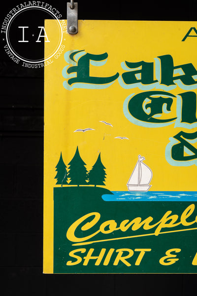 Vintage Lake Mills Cleaners Painted Tin Sign on Bracket