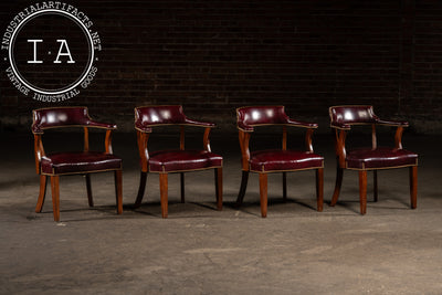 Set Of Four Nailhead Trim Barrel-Back Leather Armchairs in Oxblood