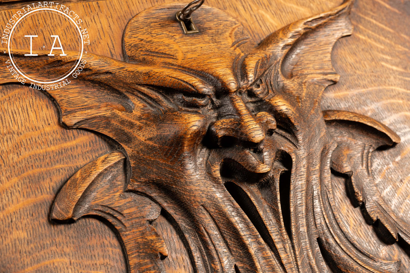 Late 19th Century Oak Green Man Slant-Lid Desk