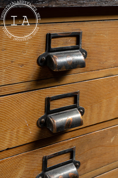 Mid-Century Modern Oak Flat File Cabinet with Japanned Hardware