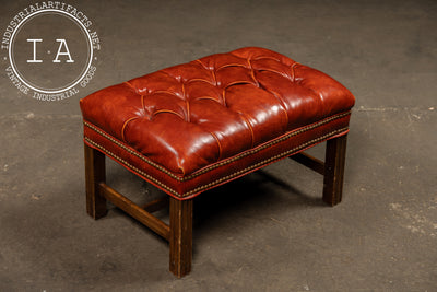 Vintage Wingback Tufted Armchair With Ottoman in Burnt Orange