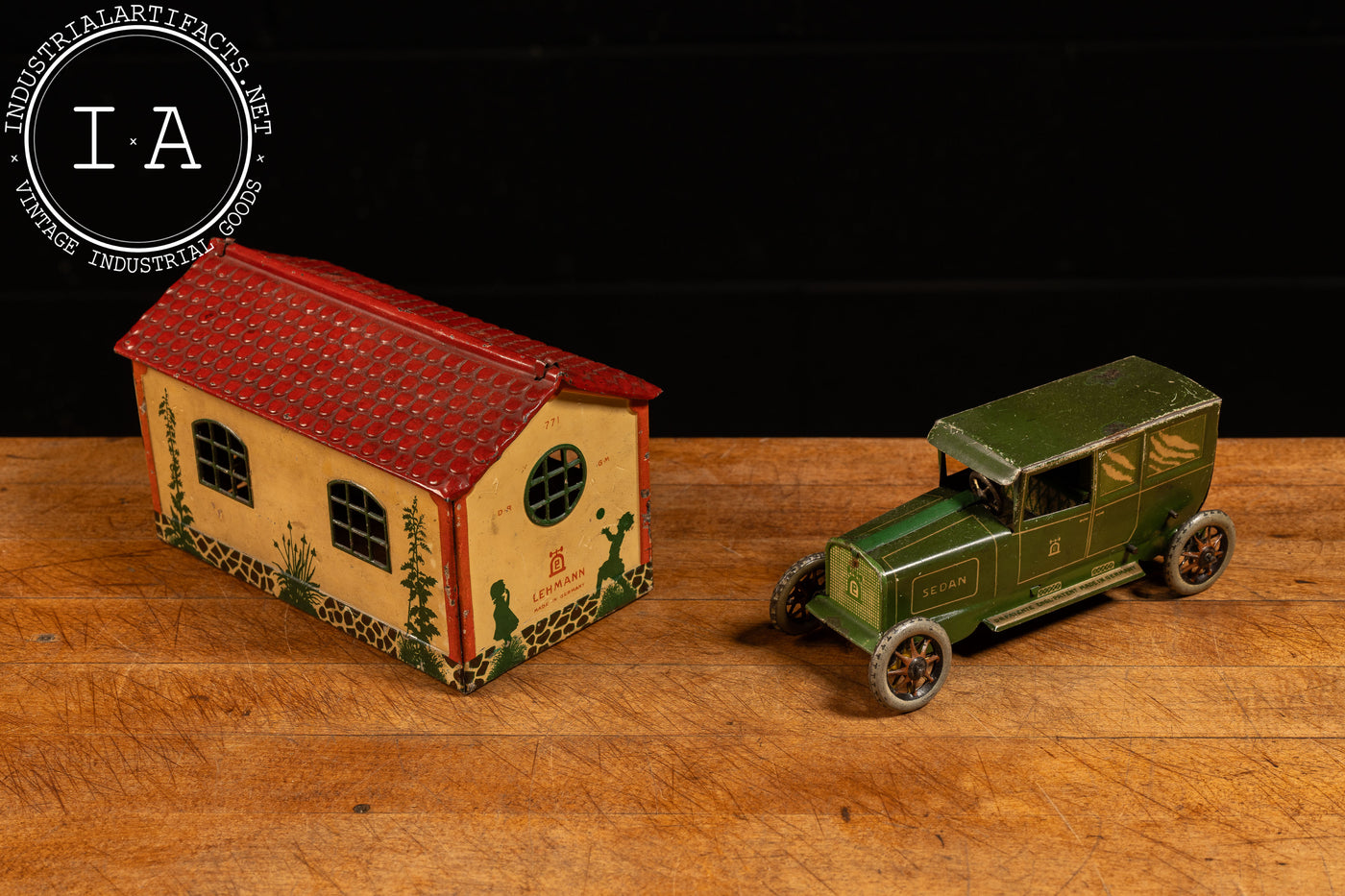 Pre-War German Tin-Litho Model Garage with Sedan