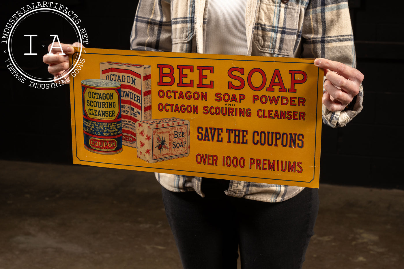 Antique Tin Litho Bee/Octagon Soap Advertising Sign