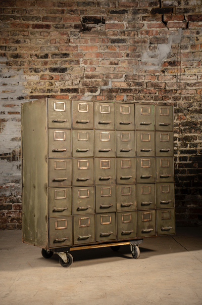 Vintage Industrial Card Cabinet in Green